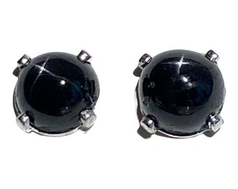 6mm Black Star Diopside Gemstone Post Earrings with Sterling Silver