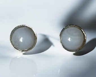 Tiny 4mm Blue Lace Agate Gemstone Stud Earrings set in Sterling Silver