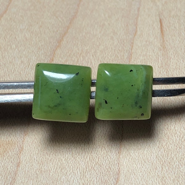 10mm Square Green Jade and Sterling Silver Post Earrings