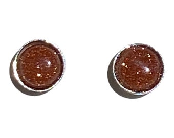 Tiny 4mm Brown Goldstone Stud Earrings Sterling Silver Posts