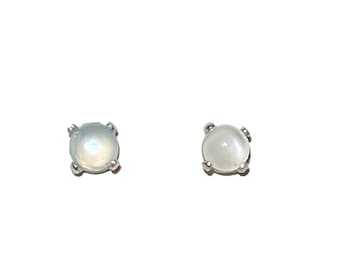 Tiny 4mm Moonstone Gemstone Post Earrings set in Sterling Silver