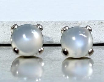 Tiny 4mm Moonstone Gemstone Stud Earrings set in Sterling Silver