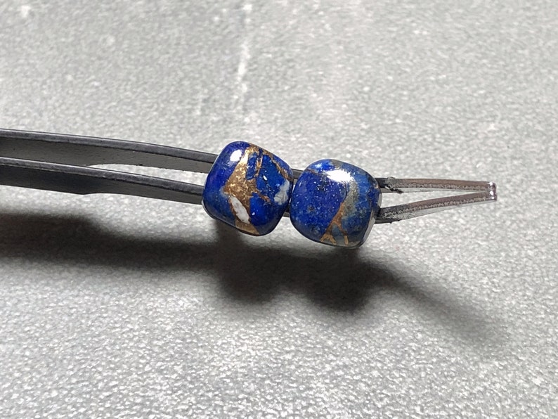 8mm Cushion Cut Mohave Lapis Gemstone Post Earrings with Sterling Silver