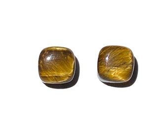 8mm Cushion Tiger Eye Gemstone Stud Earrings with Sterling Silver