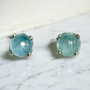 Tiny Aquamarine Stud Earrings: Sterling Silver Prong Setting, 4mm