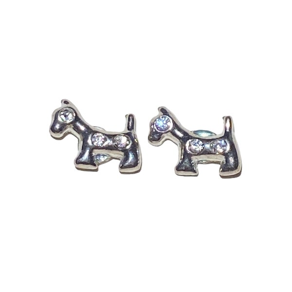 Silver and Rhinestone Puppy Dog Stud Earrings with Sterling Silver Ear Posts