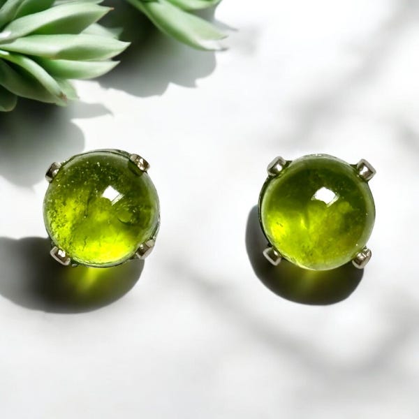 6mm Apple Green Vesuvianite and Sterling Silver Stud Earrings