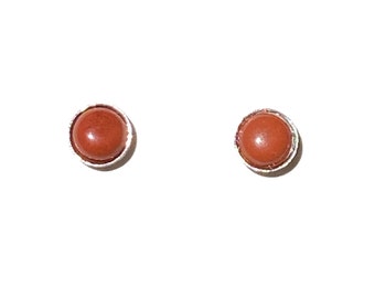 Tiny 4mm Red Jasper Gemstone Stud Earrings with Sterling Silver