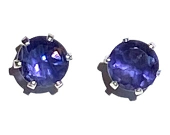 5mm Iolite Faceted Gemstones Post Earrings Prong set with Sterling Silver