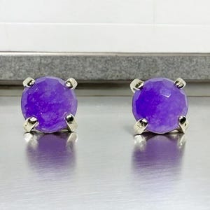 6mm Faceted Lavender Jade Stud Earrings Prong set with Sterling Silver