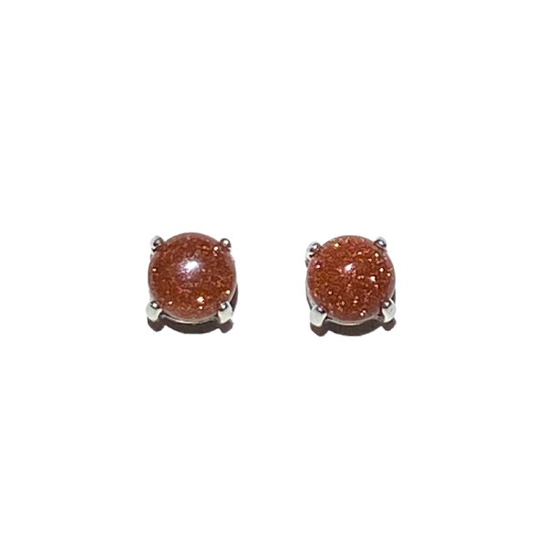 6mm Brown Goldstone Stud Earrings with Sterling Silver Posts