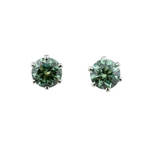 6mm Faceted Blue Green Moissanite Diamond Gemstone Stud Earrings with Sterling Silver Posts