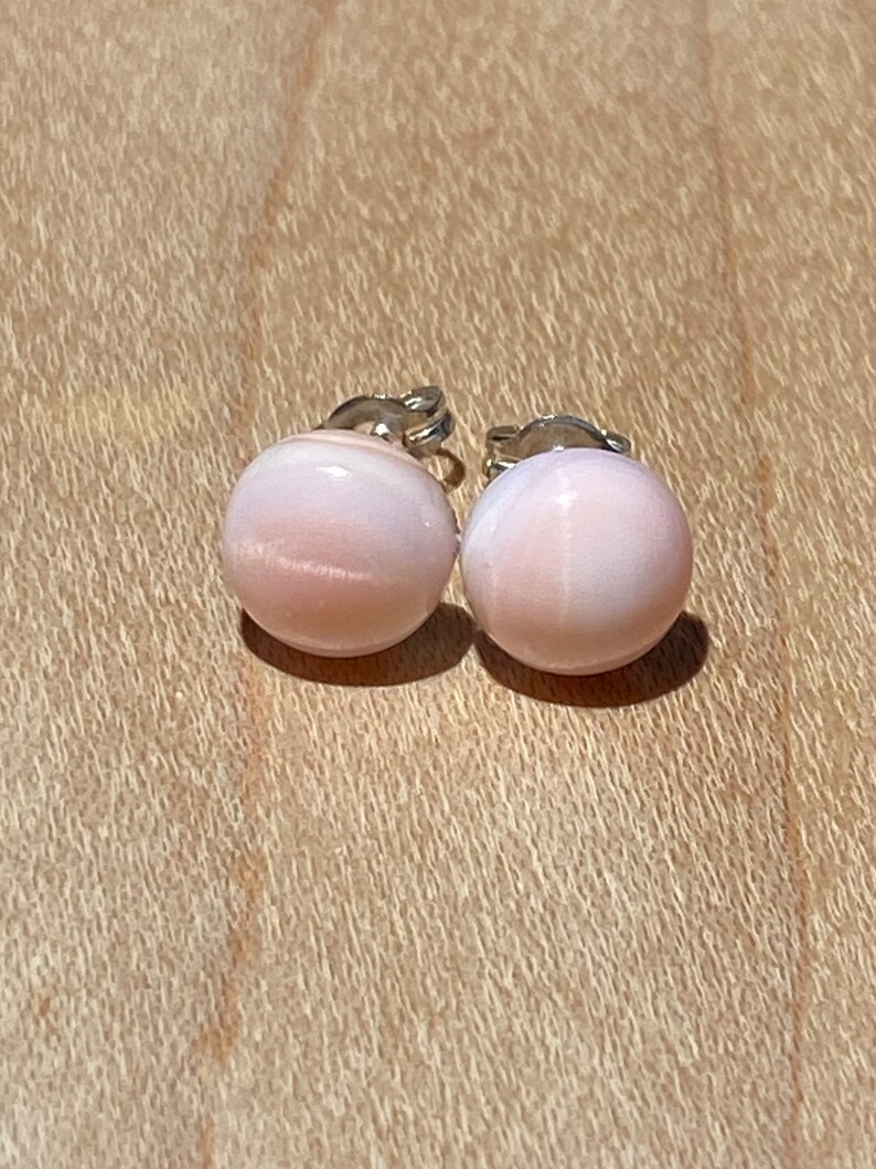 8mm Pink Queen Conch Shell Gemstone Post Earrings with Sterling Silver image 3