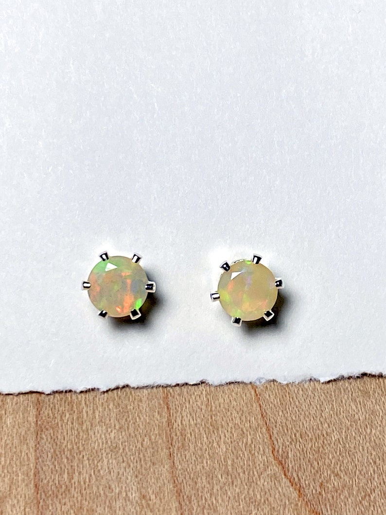 6mm Faceted Ethiopian Opal Gemstone Post Earrings with Sterling Silver