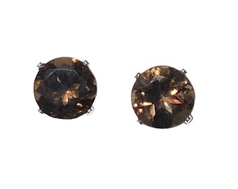 8mm Smoky Quartz Faceted Gemstone Post Earrings with Sterling Silver