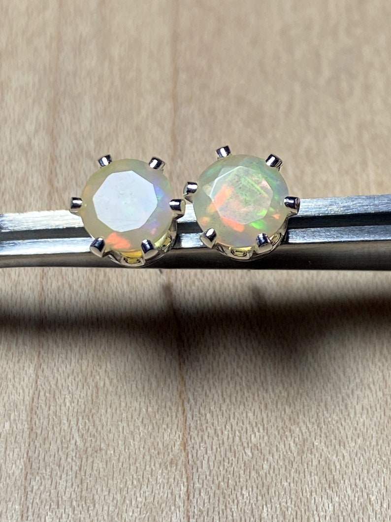 6mm Faceted Ethiopian Opal Gemstone Post Earrings with Sterling Silver