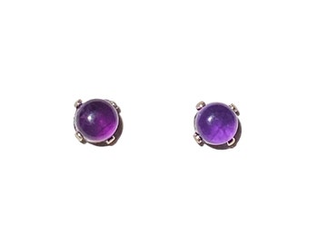 Tiny 4mm Amethyst Gemstone Stud Earrings Prong set with Sterling Silver