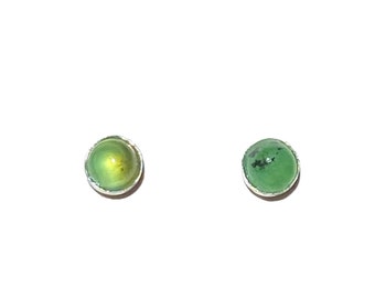 Tiny 4mm Green Chrysoprase Gemstone Stud Earrings with Sterling Silver