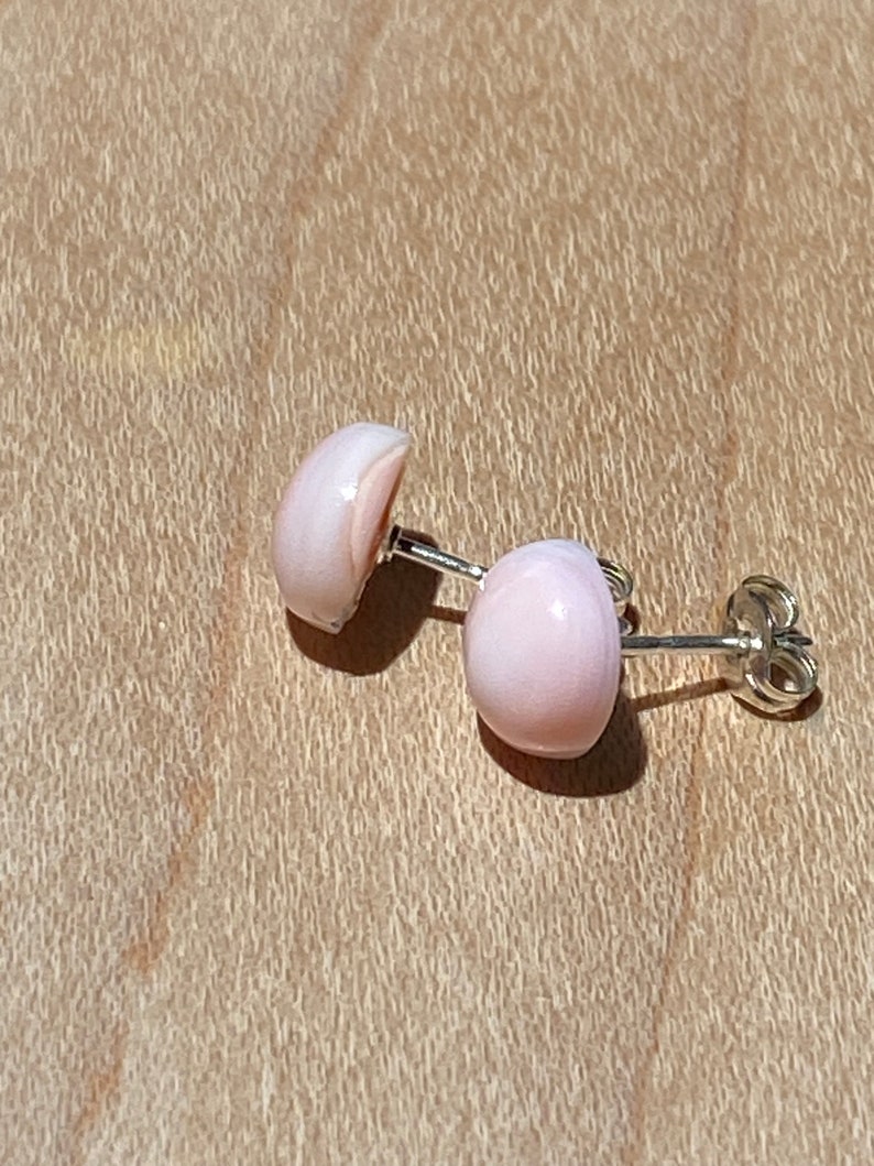 8mm Pink Queen Conch Shell Gemstone Post Earrings with Sterling Silver image 5