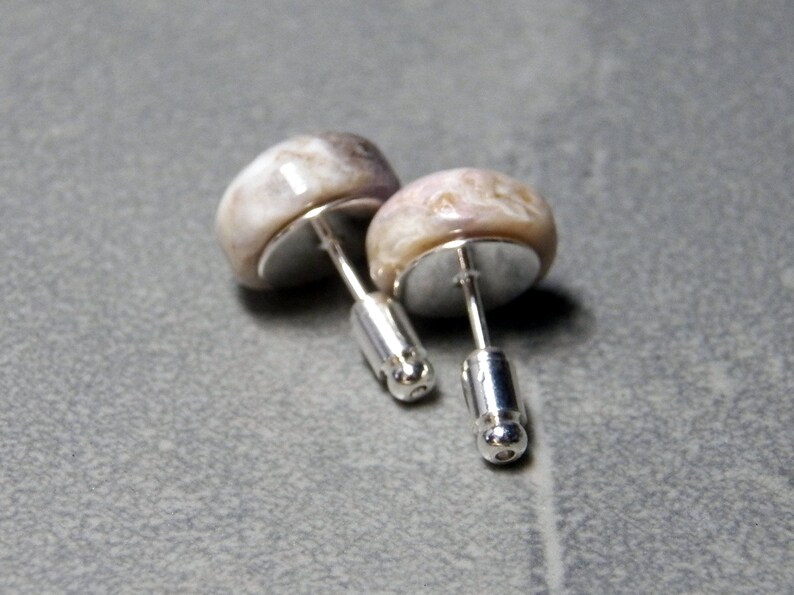 10mm Brazilian Agate Gemstone Post Earrings with Sterling Silver