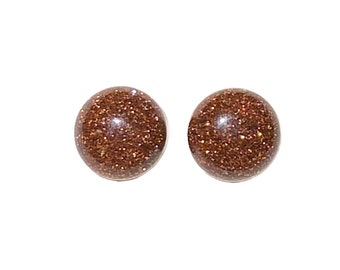 10mm Goldstone Stud Earrings with Sterling Silver