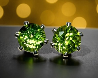 6mm Faceted Peridot Gemstone Stud Earrings with Sterling Silver Posts