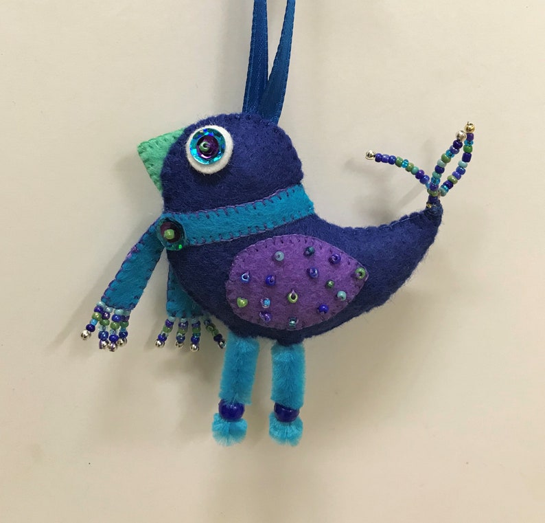 Felt Bird Ornament Handmade Felt Beaded Bird Accent Bird Etsy