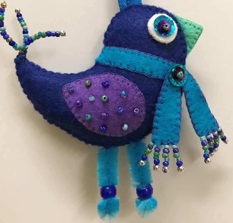 Felt Bird Ornament Handmade Felt Beaded Bird Accent Bird Etsy