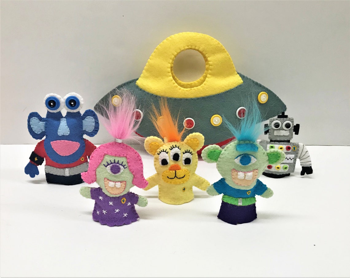 Outer Space Toy Play Set Finger Puppets Alien Monster Space Etsy