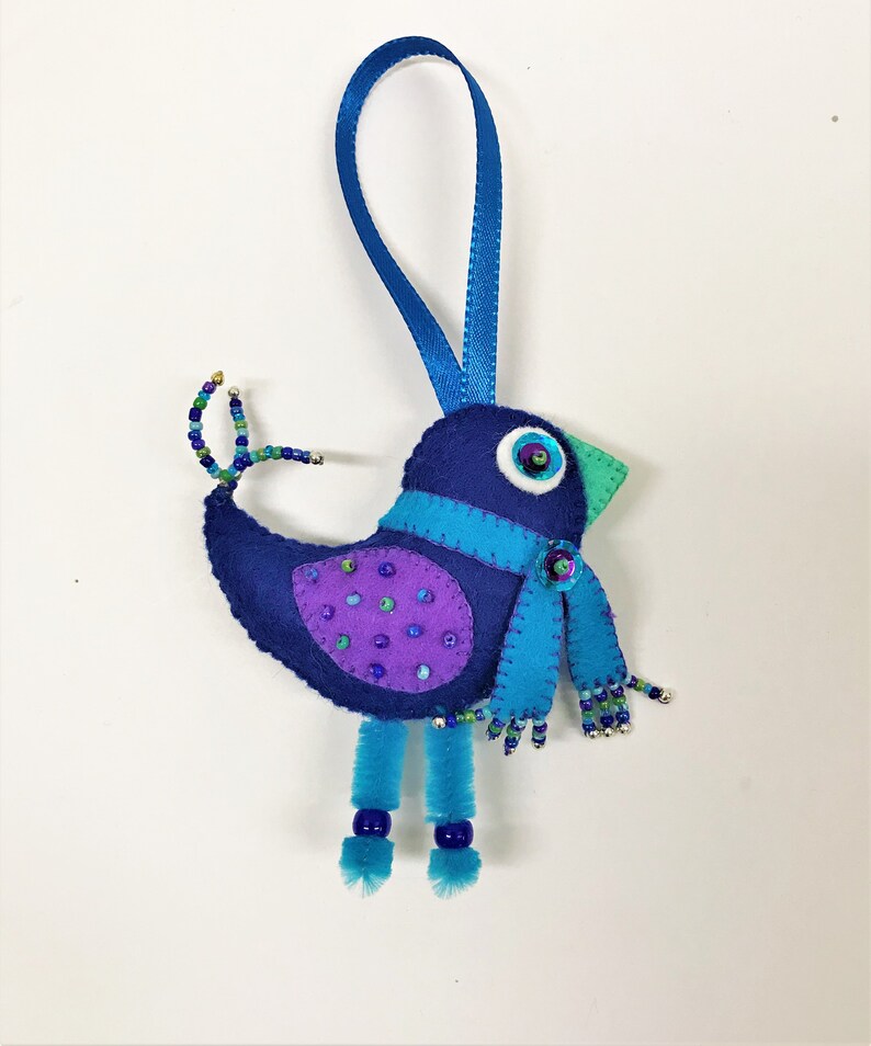 Felt Bird Ornament Handmade Felt Beaded Bird Accent Bird Etsy