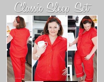 Classic Sleep Set, Woven Sleep Shirt and Pants size XXS-5X