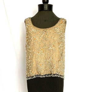 Vintage Shimmering Gold and Silver Beaded Tank Top / Size 16