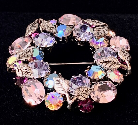 Lilac-Colored Austrian Crystal Brooch - Wreath St… - image 6