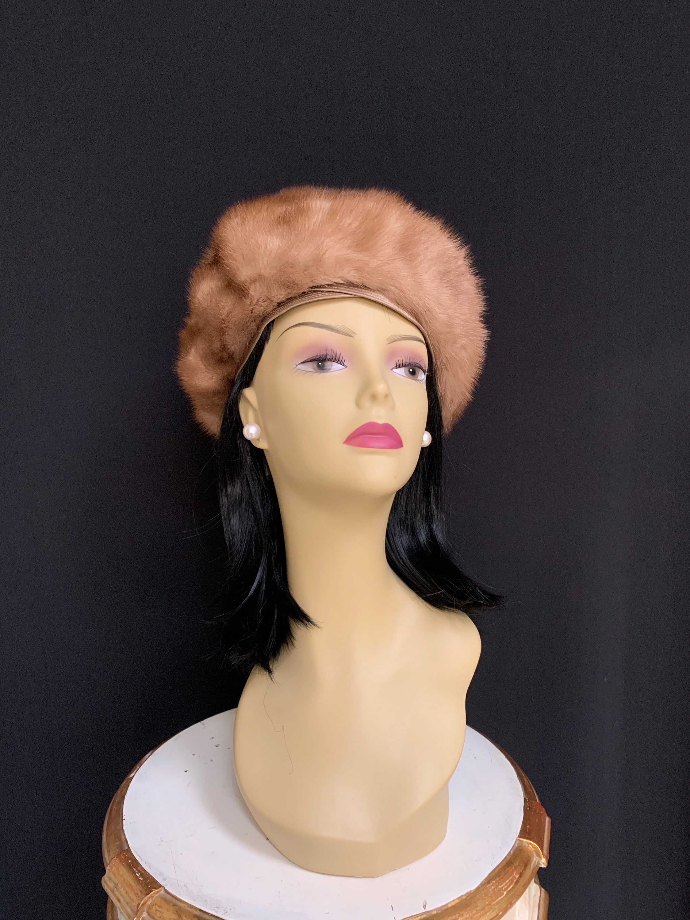 Vintage Beige Autumn Haze Mink Fur Satin Headband Headache Hat Net WWII Pin Up Mink Fur Beige Vintage Hats for Women for sale | eBay main image 2