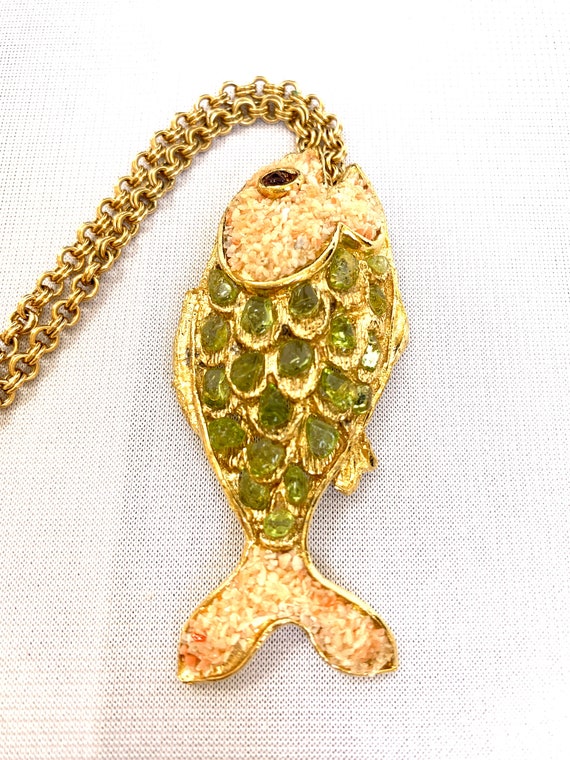 Vintage Fish Pendant on Gold-Tone Twin Cable Chai… - image 2