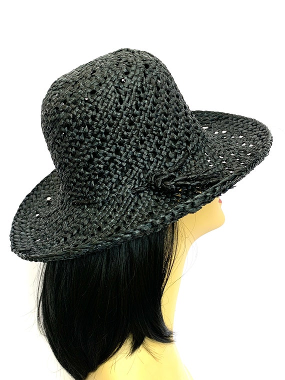 Vintage Straw / Raffia Sun Hat, Charcoal Black / … - image 5