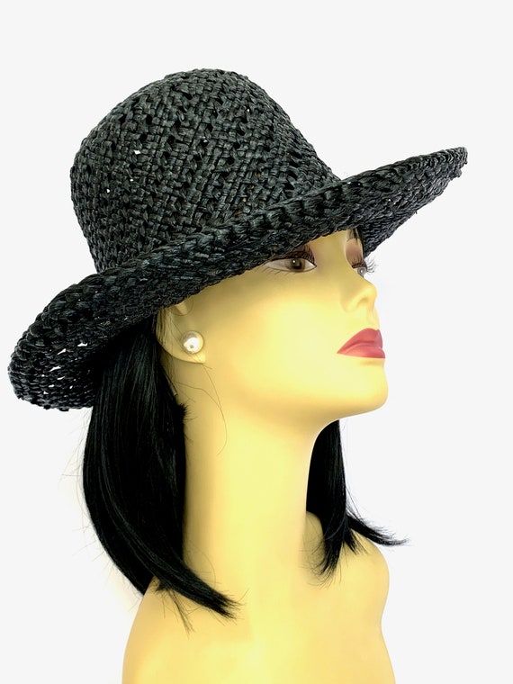 Vintage Straw / Raffia Sun Hat, Charcoal Black / … - image 6