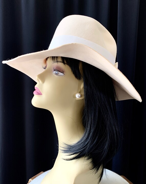 Vintage Felt Hat / Fedora, Ivory with Wide White … - image 6