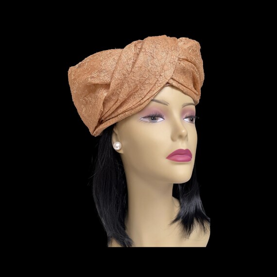 Vintage Mr. John Lace Turban Style Hat - Light Ho… - image 8