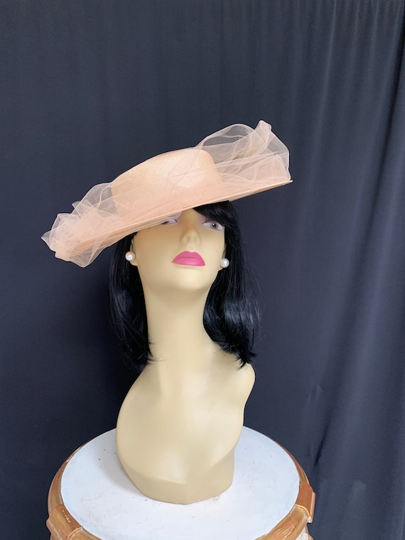 Vintage Adolfo II Fine Straw Hat With Netting / Lace  display picture 3