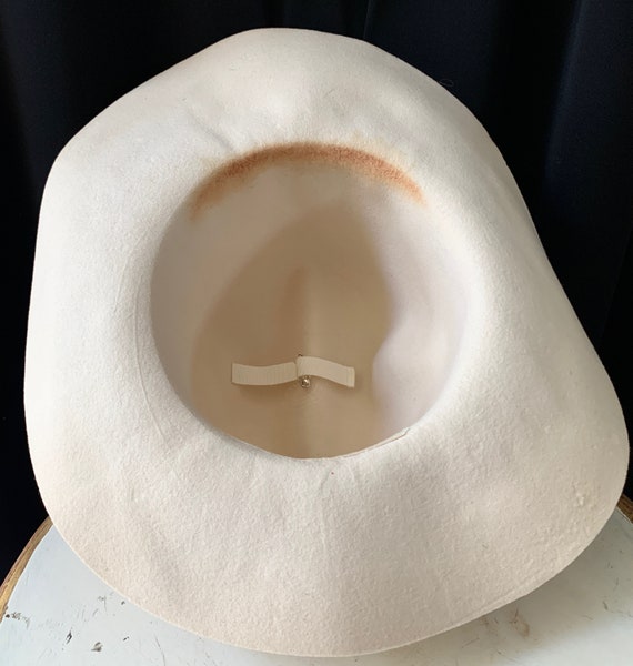 Vintage Felt Hat / Fedora, Ivory with Wide White … - image 10