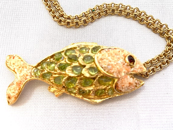 Vintage Fish Pendant on Gold-Tone Twin Cable Chai… - image 7