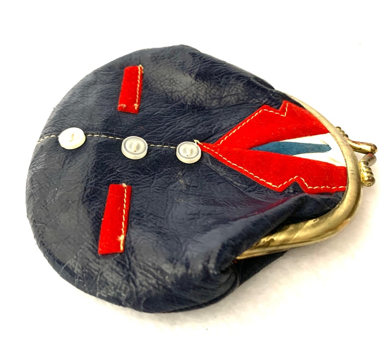 Vintage Tuxedo / Waist Coat Coin Purse 1960's Made in Hong Kong, Real Leather with Tiny Shell Buttons and Velveteen Lining image 10