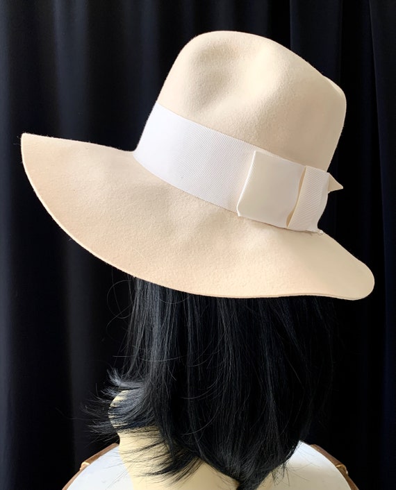 Vintage Felt Hat / Fedora, Ivory with Wide White … - image 5