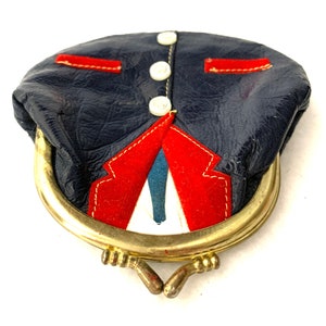 Vintage Tuxedo / Waist Coat Coin Purse 1960's Made in Hong Kong, Real Leather with Tiny Shell Buttons and Velveteen Lining image 8