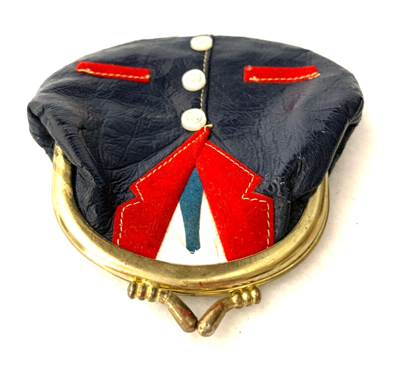 Vintage Tuxedo / Waist Coat Coin Purse 1960's Made in Hong Kong, Real Leather with Tiny Shell Buttons and Velveteen Lining image 8