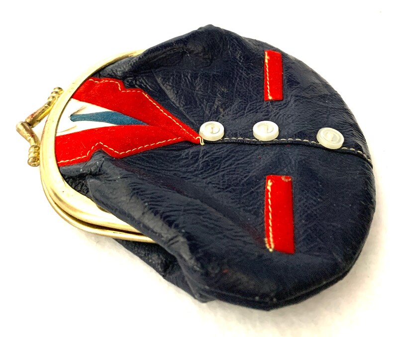 Vintage Tuxedo / Waist Coat Coin Purse 1960's Made in Hong Kong, Real Leather with Tiny Shell Buttons and Velveteen Lining image 9