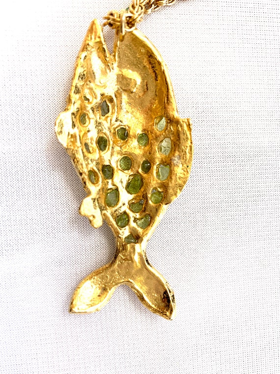 Vintage Fish Pendant on Gold-Tone Twin Cable Chai… - image 3