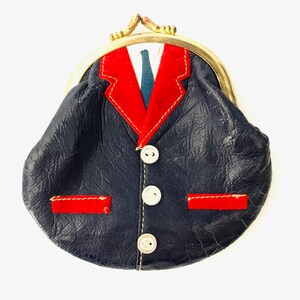 Vintage Tuxedo / Waist Coat Coin Purse 1960's Made in Hong Kong, Real Leather with Tiny Shell Buttons and Velveteen Lining image 2