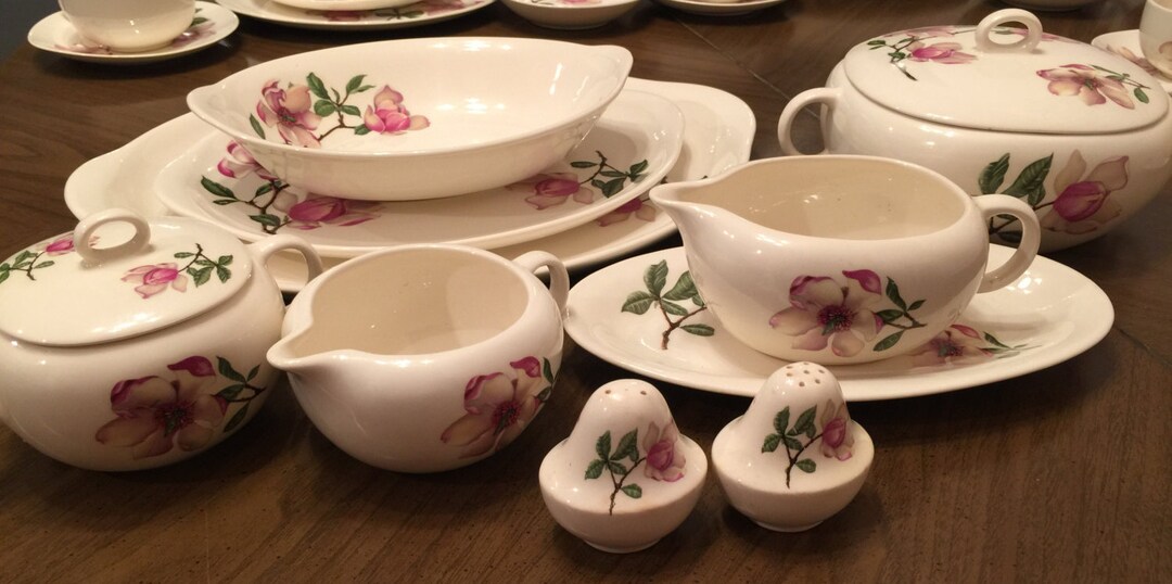 Vintage Pink Magnolia Dinnerware Set by IvaLure by Crooksville